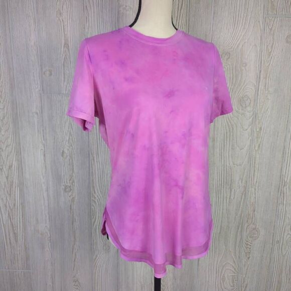 Mono B Women’s Large Purple Pink Athleisure Short Sleeve Shirt Top - Picture 1 of 8